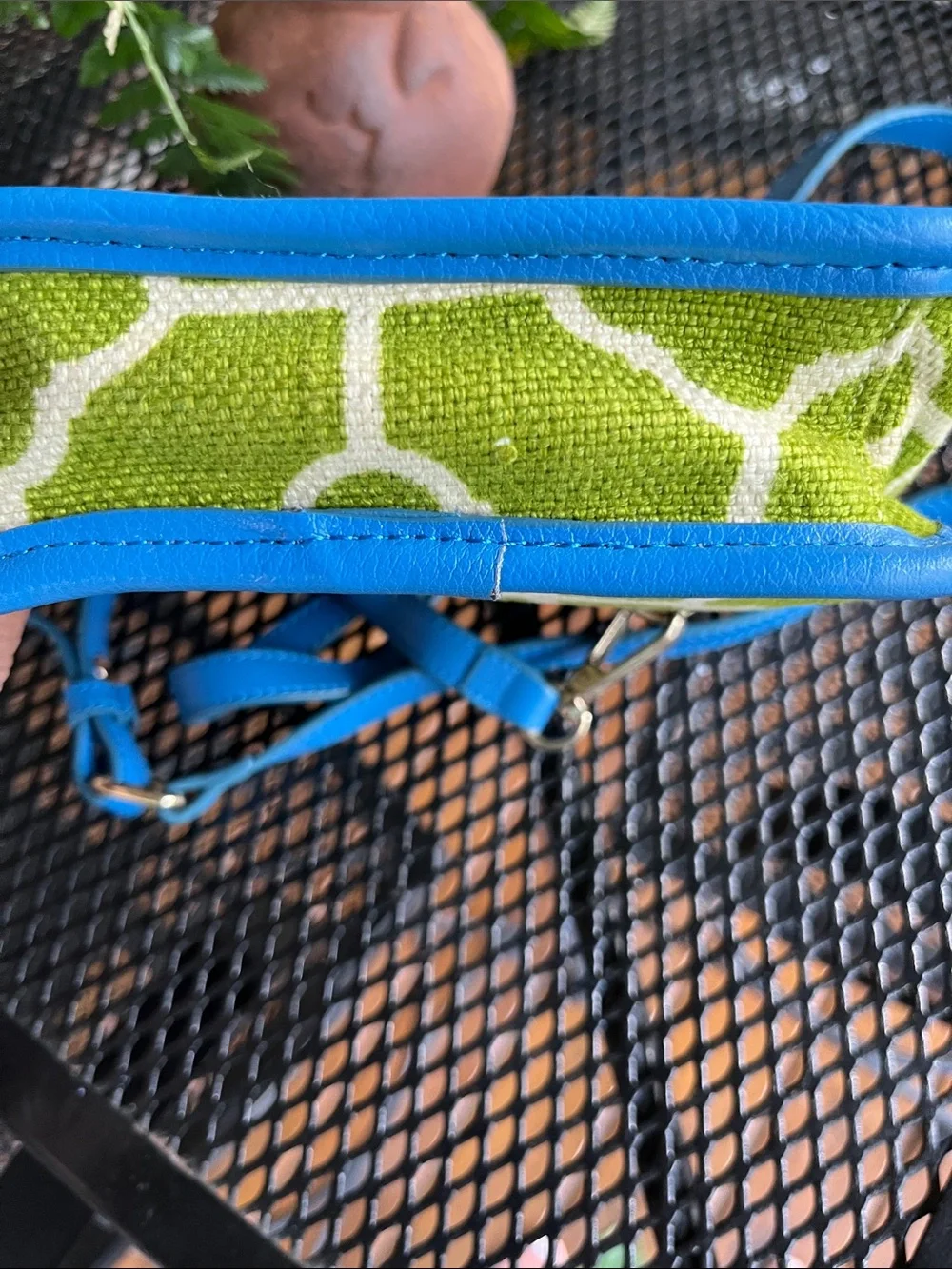 Spartina 449 Navy, Bright Blue & Lime Green Crossbody Leather and Linen